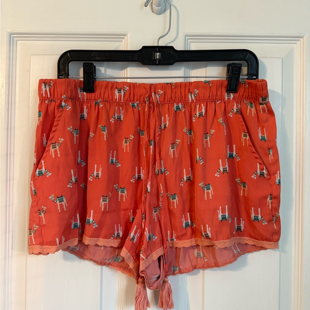 Aerie Coral Shorts with Llama Design